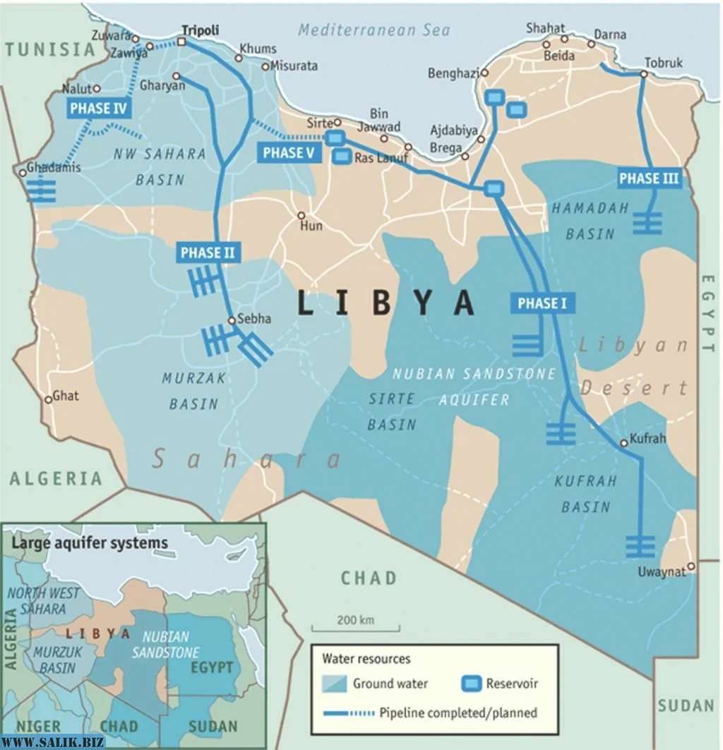 Великая рукотворная река в Ливии карта